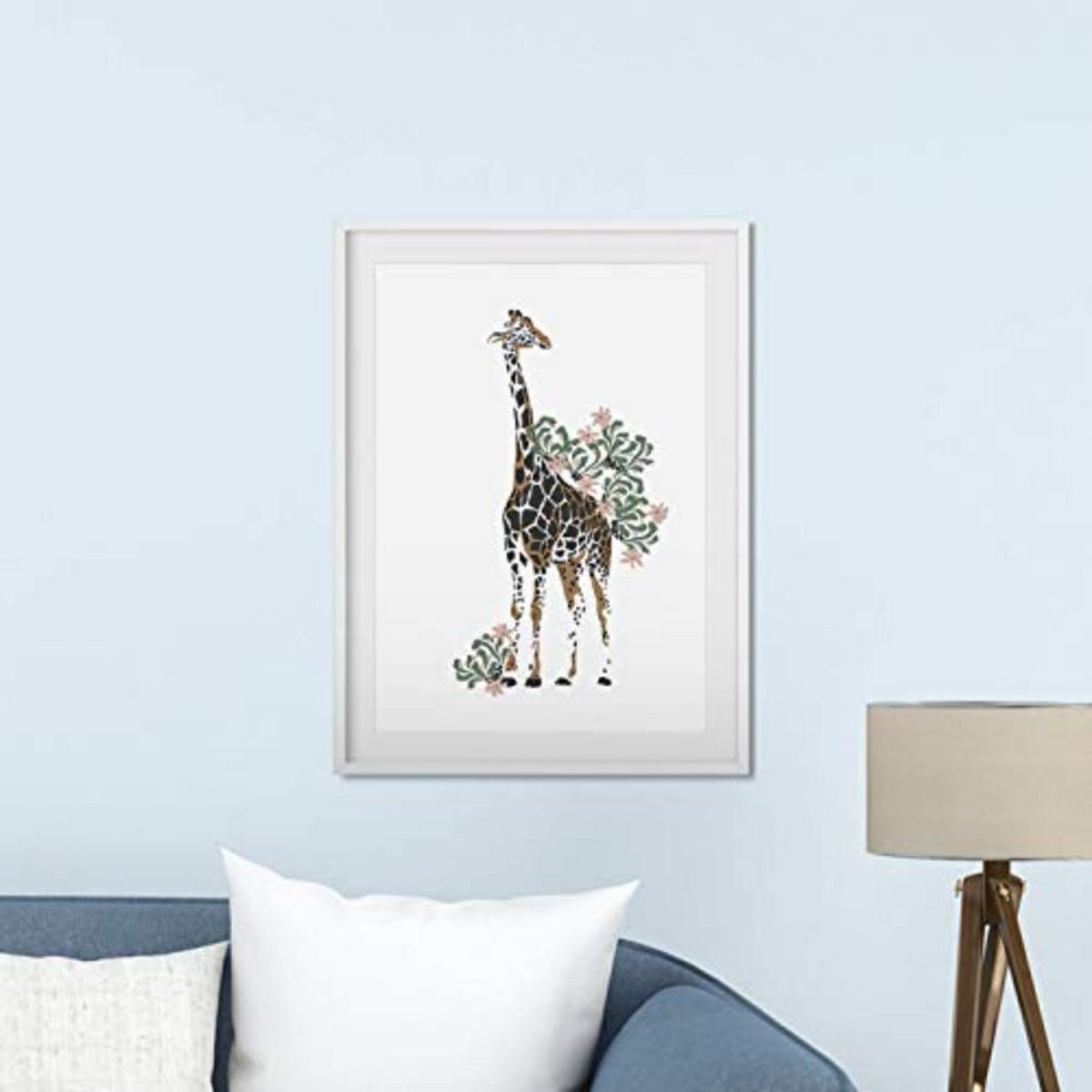 POSTER Set mit 4 GiraffenzebraKlinge, Blumen und Pflanzen aus dem Dschungel A4 Schwarzer Rahmen - Schwarz, Papier (29.7/3cm) - Nacnic