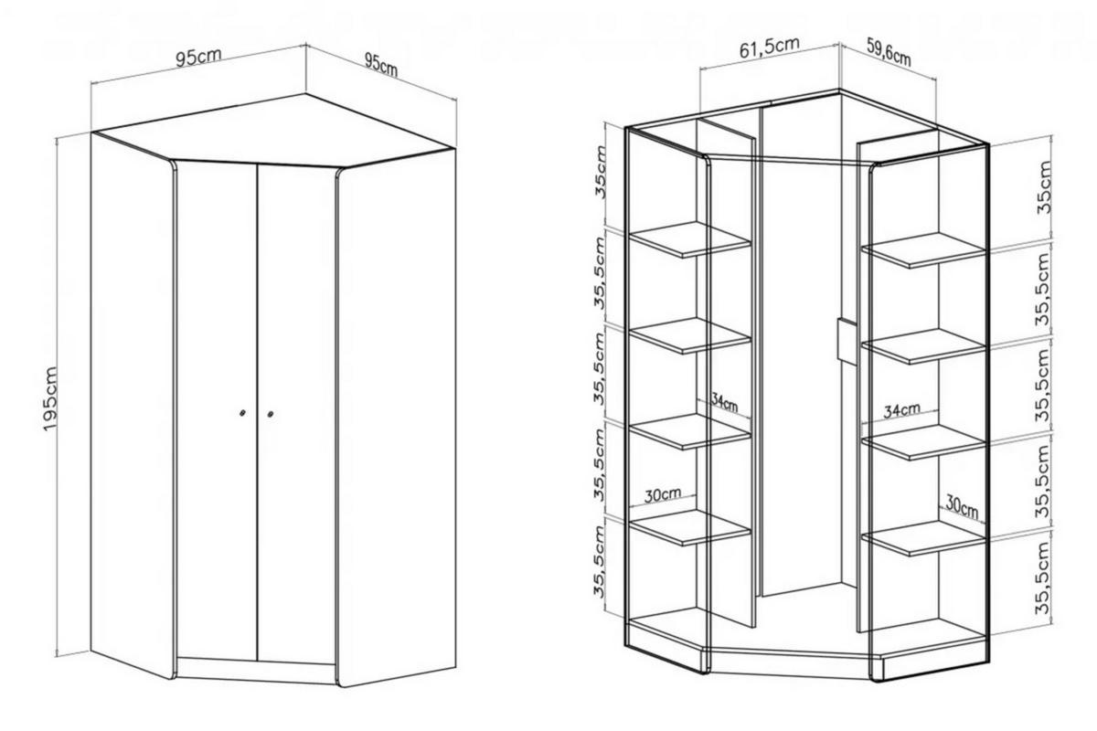 KINDERECKSCHRANK ALBI 02 zweitürig 95/95/195 in Eukalyptus / Baltic Düne Eiche - Alteiche/Eukalyptusholzfarben, Holzwerkstoff (95/195/95cm) - Deine Möbel 24