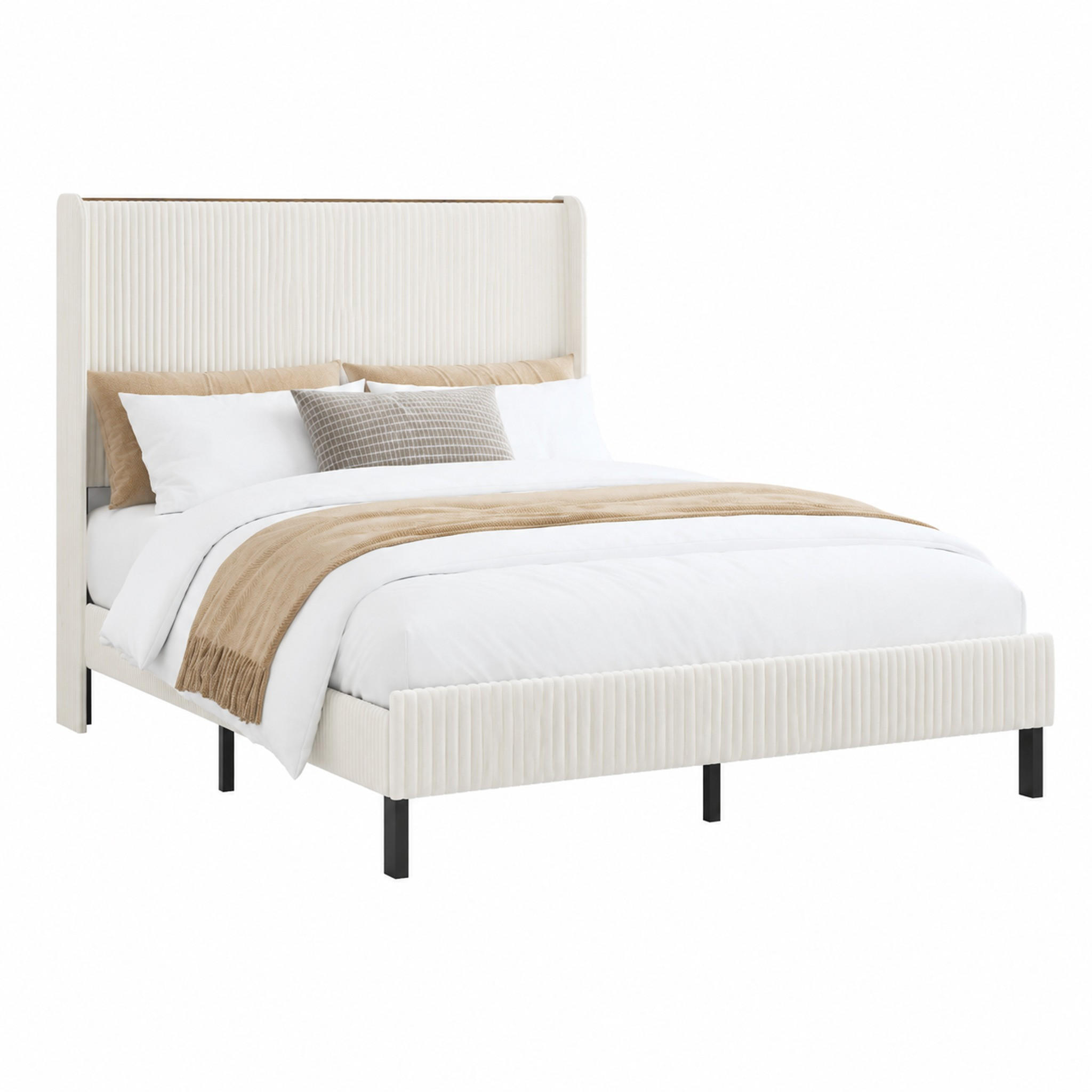 BETT Cord 160x200 cm Beige/Cream mit Metallgestell - Beige, Metall (160/200cm) - Meubliv