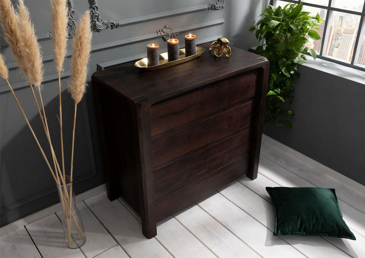 KOMMODE Akazie 96x50x90 tabak lackiert BUENO #4004 - Dunkelbraun, Holz (96/90/50cm) - Massivmoebel24