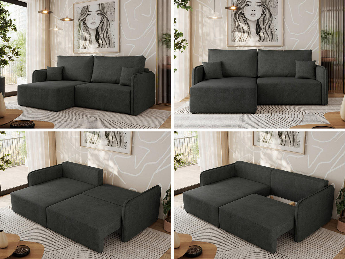 ECKSCHLAFSOFA MESTO L Dunkelgrau Struktur - links - Dunkelgrau/Schwarz, Kunststoff/Textil (227/147cm) - MKS