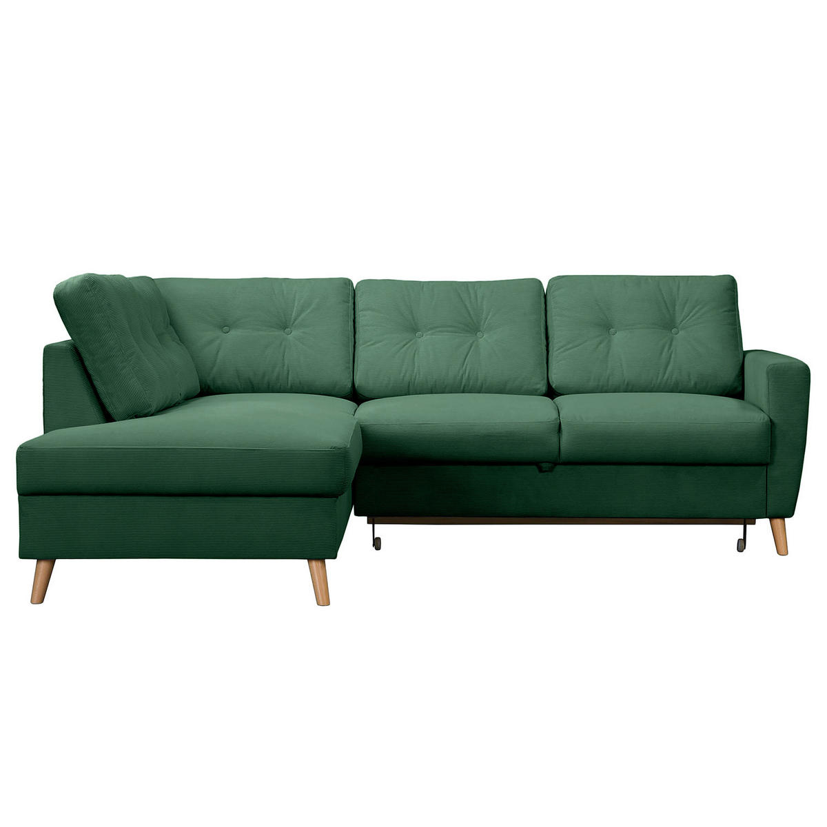 ECKSOFA mit Ottomane - Waldgrün/Braun, Holz/Textil (230/200cm) - home24