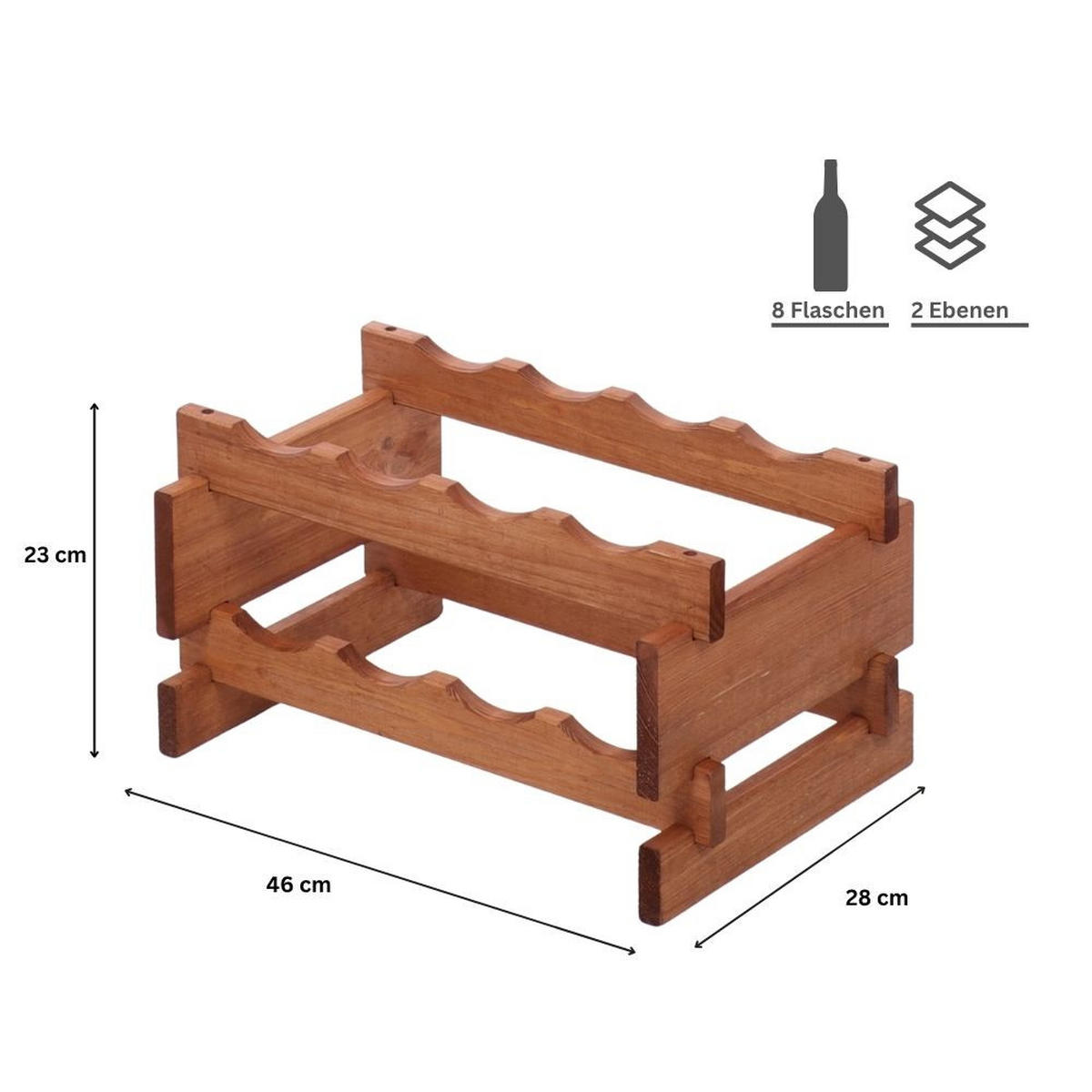WEINREGAL VINOTECA FLEX PRO HxBxT 23x46x28cm 8 Flaschen auf 2 Ebenen Braun geölt - Braun, Holz (46/23/28cm) - PROREGAL