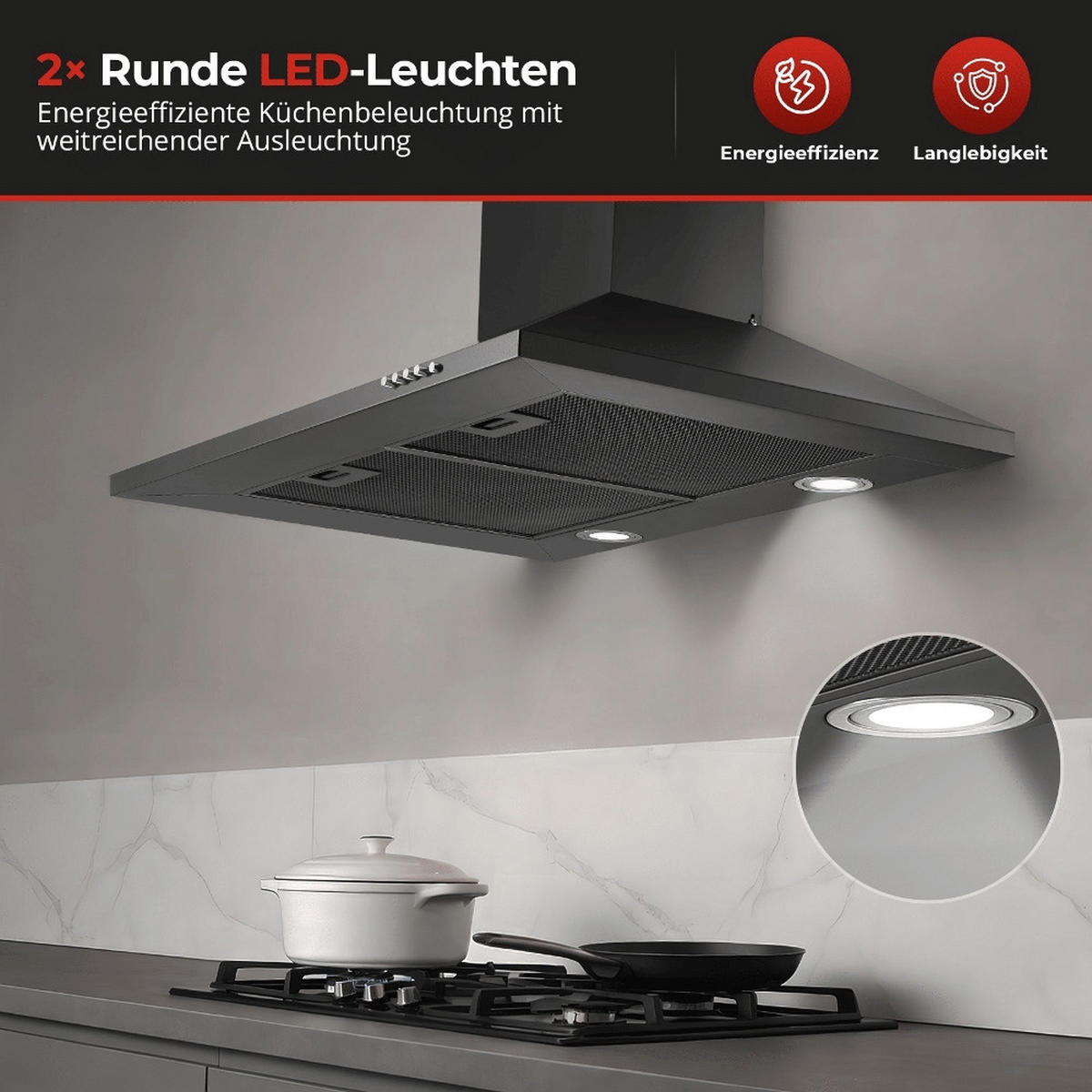 DUNSTABZUGSHAUBE Wandmontage, ABLUFT UND UMLUFT, Edelstahl Silberfarben, Für Die Küche, 60 cm - Schwarz, Metall (25.22/56.71/65.81cm) - Rolipo