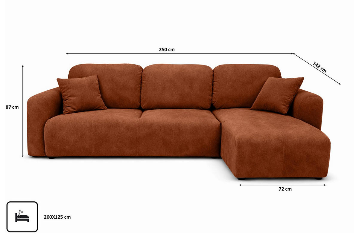 ECKSOFA Mit Schlaffunktion Und Bettkasten, Sofa L-Form Bingo L, Veloursstoff Salvador, Dunkelbraun, Rechts - Dunkelbraun, Holz (250/142cm) - Kaiser Möbel
