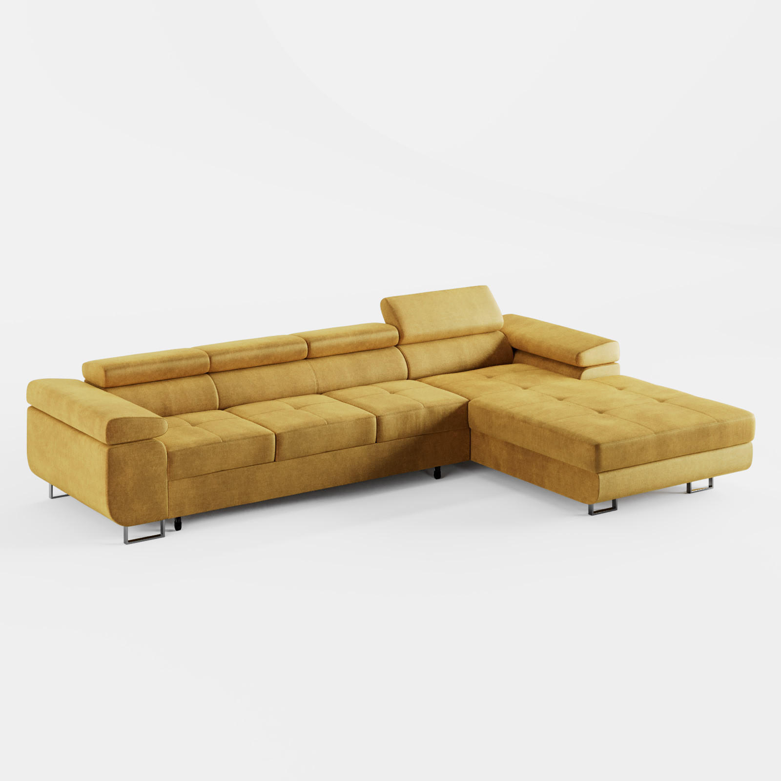 ECKSOFA VEMO CORE PLUS Rechts Gelb Velours-Stoff mit Schlaffunktion und Bettkasten - Gelb, Holz/Metall (335/205cm) - Barchello