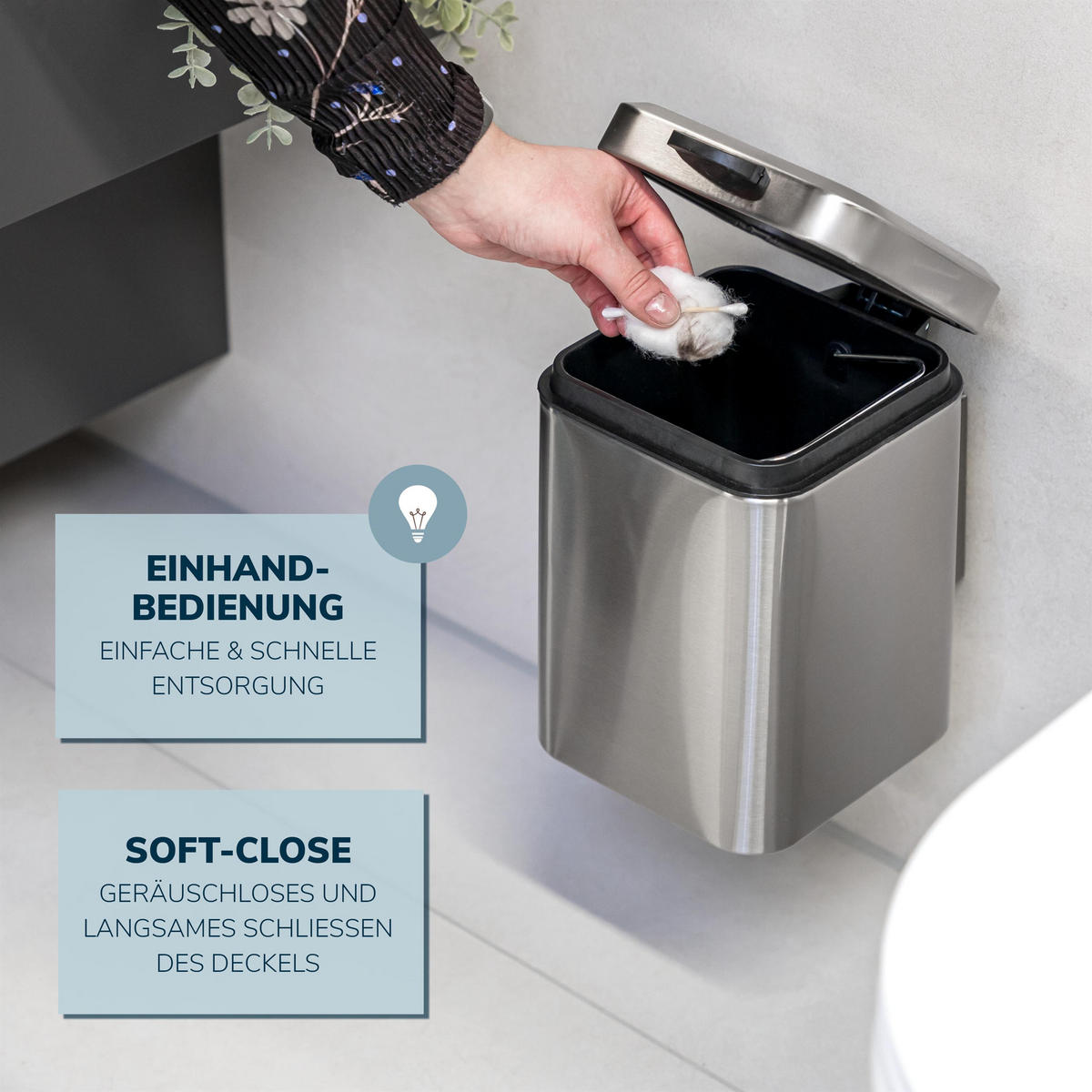 WAND-KOSMETIKEIMER 3 Liter, silber, Edelstahl - Edelstahlfarben, Metall (16/24/23cm) - bremermann