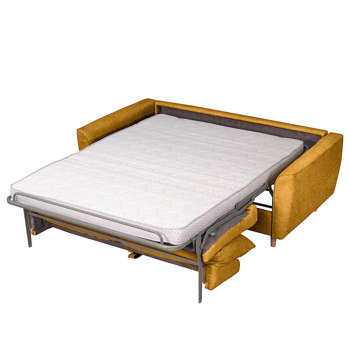 SCHLAFSOFA mit Matratze - Webstoff - Gelb/Buchefarben, Buchenholz/Textil (195/90/102cm) - home24