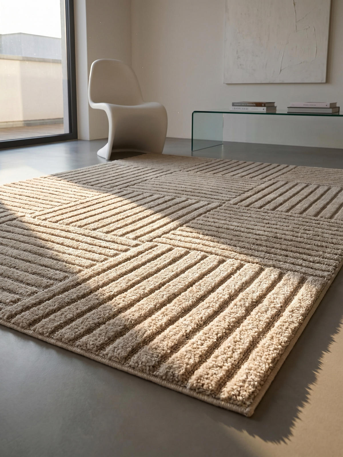 TEPPICH Hochflor RIGI in Beige, mit Cord-Streifen-Patchwork, 200 x 290 cm - Beige, Textil (200/290cm) - KADIMA DESIGN