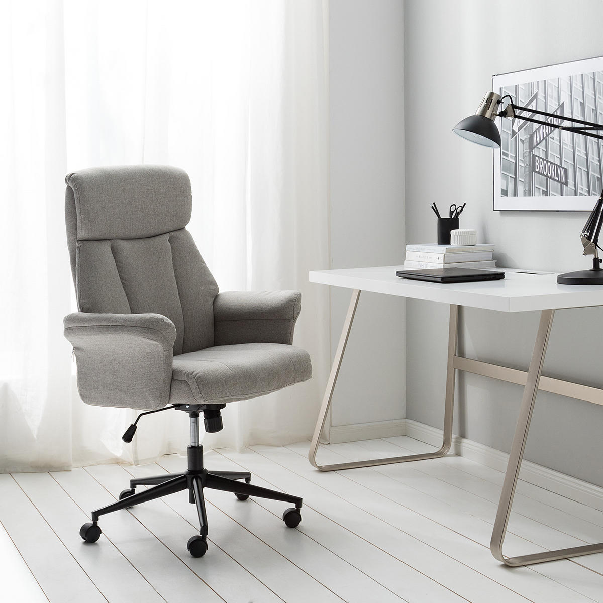 BÜROSTUHL - Flachgewebe / Nylon - Greige, Kunststoff/Textil (70/107/72cm) - home24