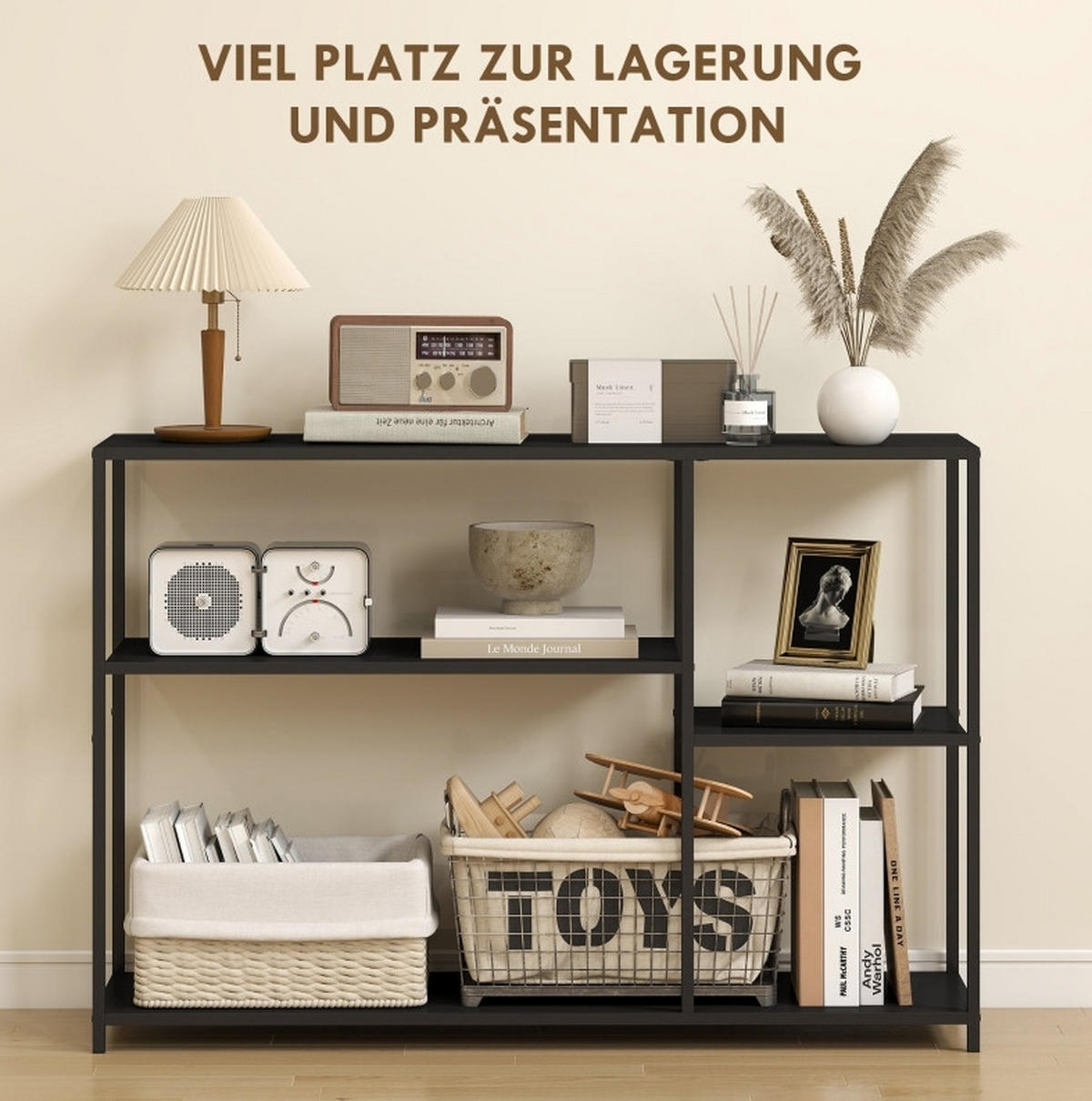 KONSOLENTISCH aus Stahl 110x30x75 cm Schwarz mit 4 Ablagen und Anti-Kipp-Design im Industriedesign - Schwarz, Metall (30/110/75cm) - Modfu