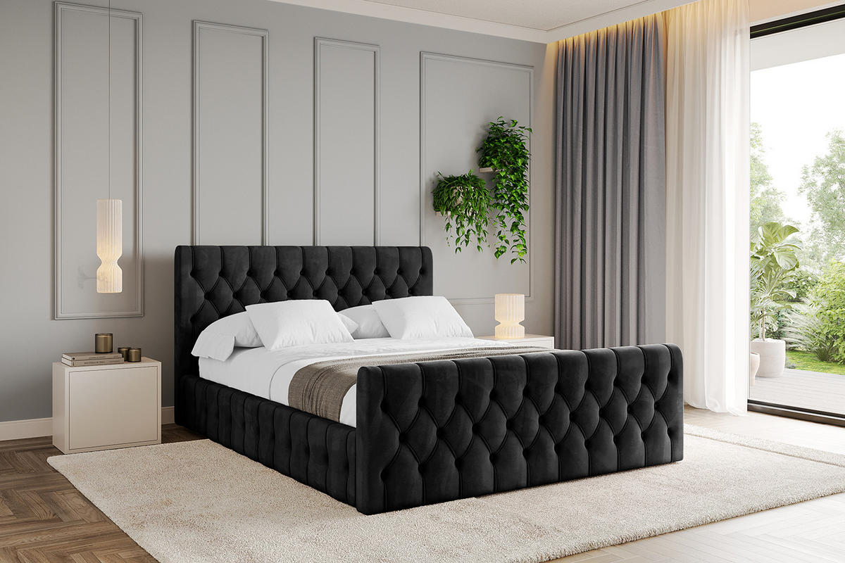 POLSTERBETT mit Bettkasten, Fußteil und Lattenrost, Boxbett ohne Matratze - LARO-Z 180x200 Schwarz - Schwarz, Holzwerkstoff/Textil (180/200cm) - ALTDECOR