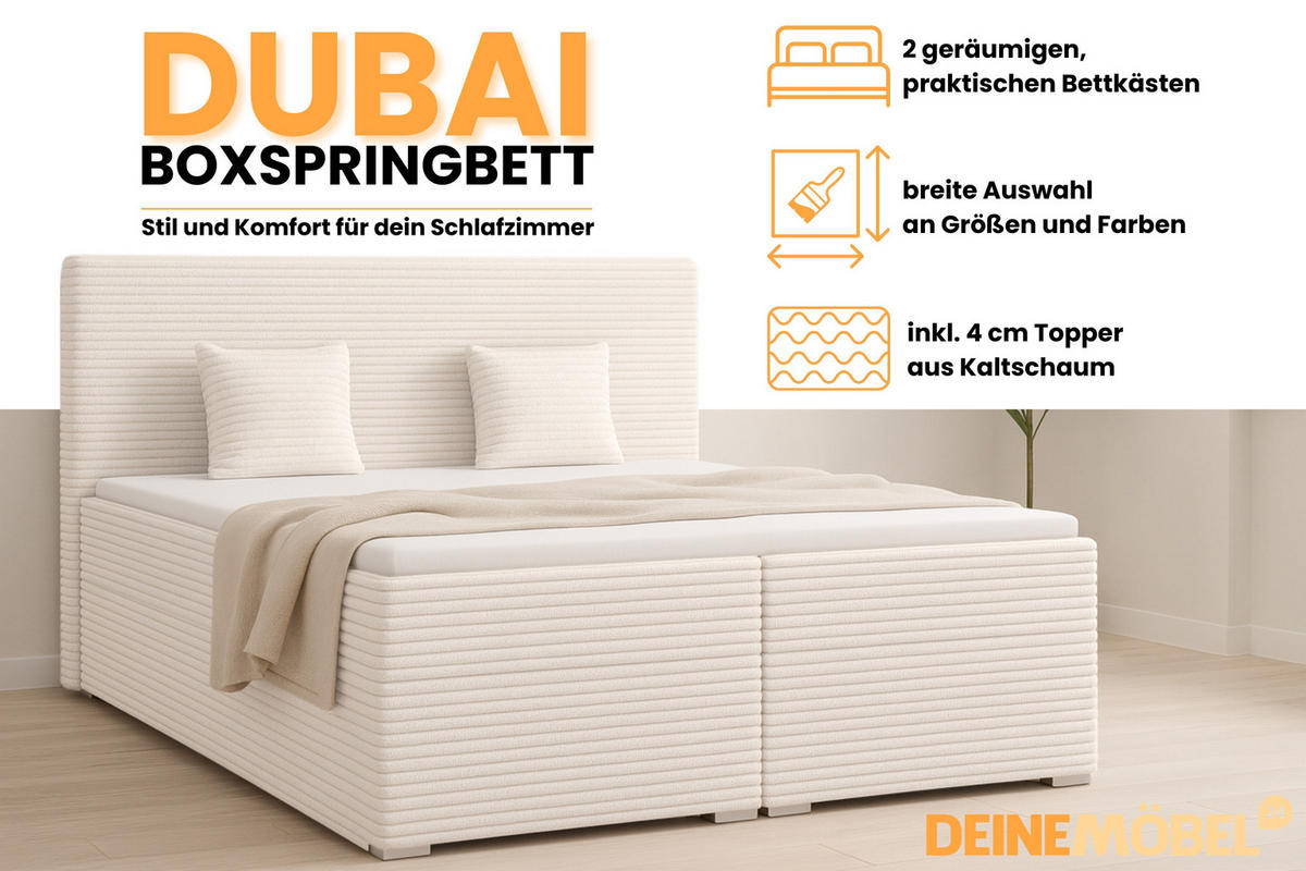 BOXBETT DUBAI 200/200 in Creme H4 - Creme, Holz/Holzwerkstoff (200/200cm) - Deine Möbel 24
