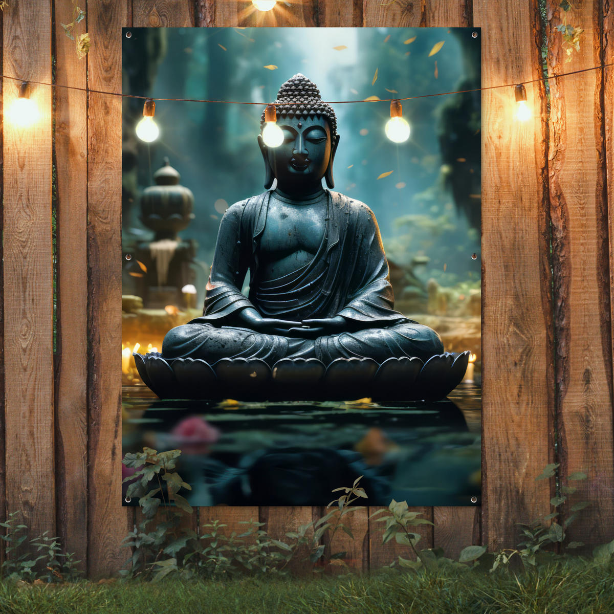 ZAHRADNÍ PLAKÁT Buddha - Socha - Buddha - Zen - Umění - Buddha 120x160 cm - tmavě šedá, plast (120/160/0.2cm) - OnlyWow