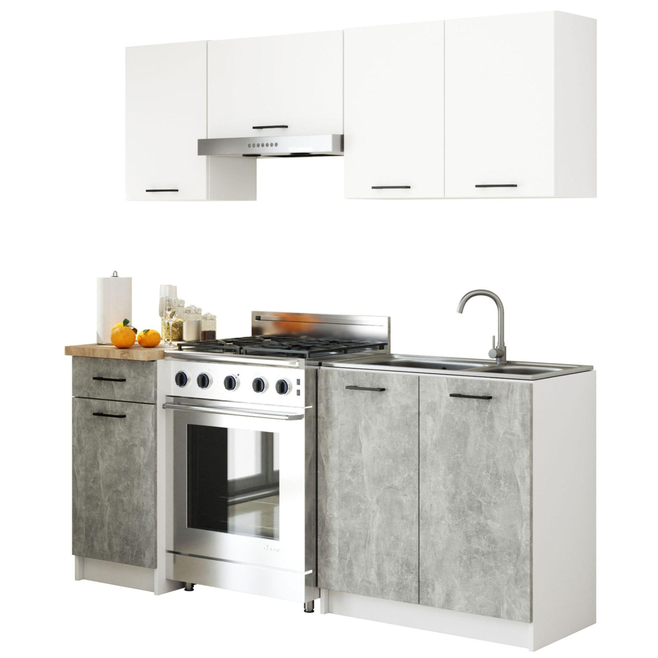 BUCĂTĂRIE fără electrocasnice, alb, beton 203/180/46 - alb, compozit lemnos (180/203/46cm) - RAUMHIRSCH FURNITURE