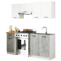BUCĂTĂRIE fără electrocasnice, alb, beton 203/180/46 - alb, compozit lemnos (180/203/46cm) - RAUMHIRSCH FURNITURE