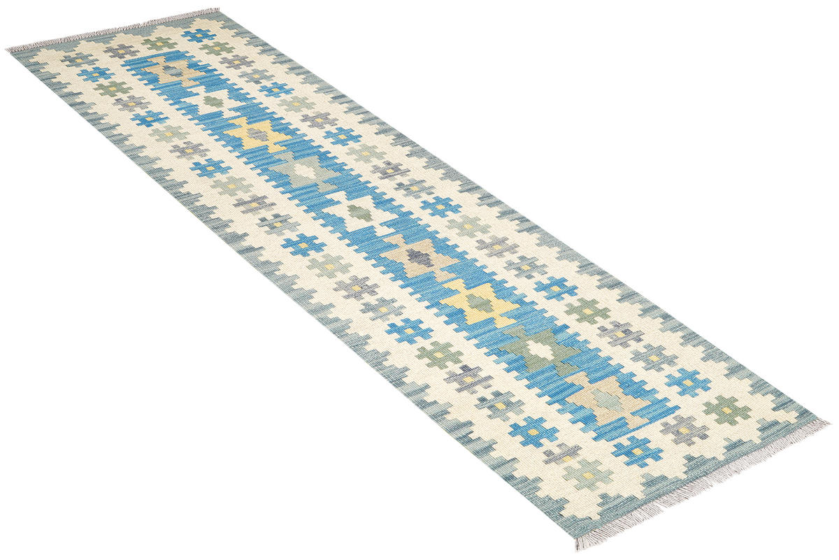 HANDWEBTEPPICH Kelim Gashgai Blau 196/57 cm Schurwolle - Blau, Textil (57/196cm) - Looma