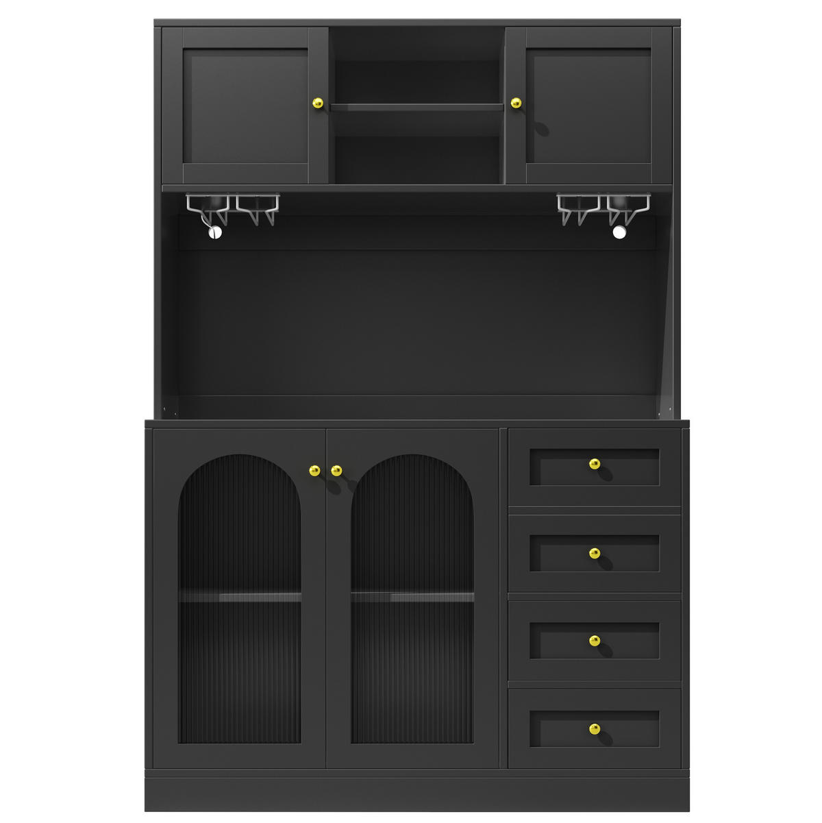 KREDENC, 120/40/188 cm, MDF crni, s LED rasvjetom - crna, drvni materijal (120/188/40cm) - BEAOK