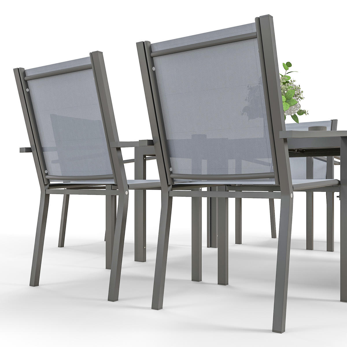 GARTENTISCHGRUPPE DE-18096 7-teilig, Tisch mit Kunstholz Grau - Dunkelgrau, Metall - ComfortXL