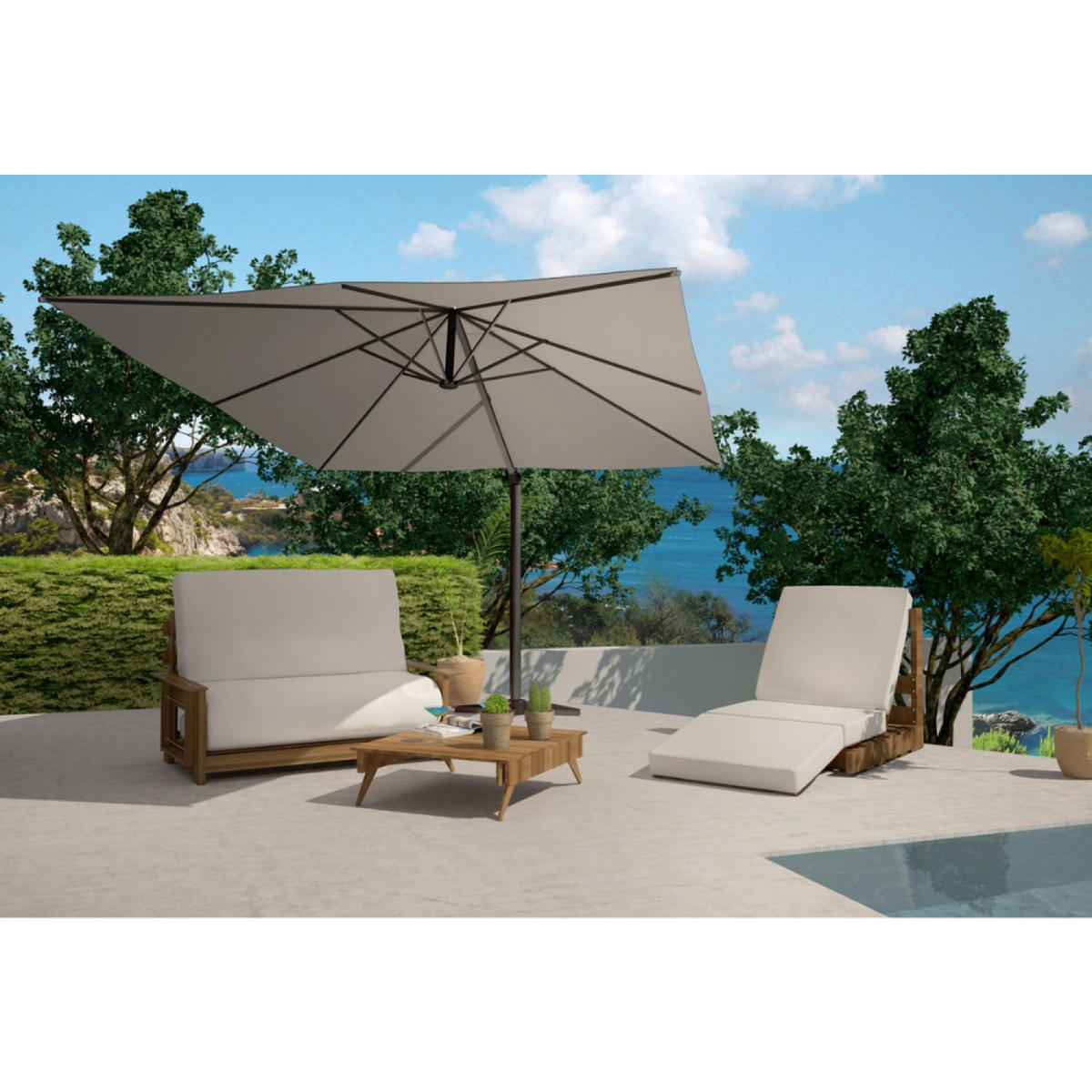 SONNENSCHIRM Cesare Grau Versetz Rechteckig, 3 x 4 m - Grau, Metall (400/300cm) - Concept Usine