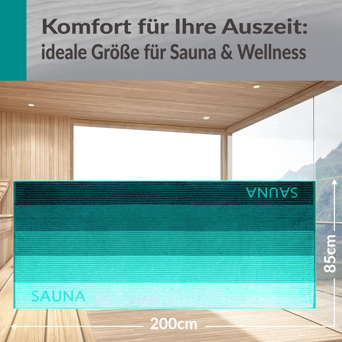 SAUNAHANDTUCH Helsinki Grün – Dunkelgrün 85x200 cm - Dunkelgrün/Grün, Textil (85/200cm) - Lashuma