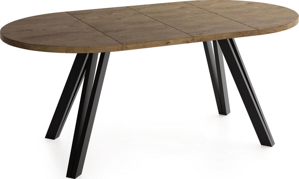 ESSTISCH Ravero runder ausziehbarer, Eiche Braun Rustikal 100-180/100/77 cm - Alteiche/Schwarz, Holz/Holzwerkstoff (100/180/76.5cm) - WFL GROUP