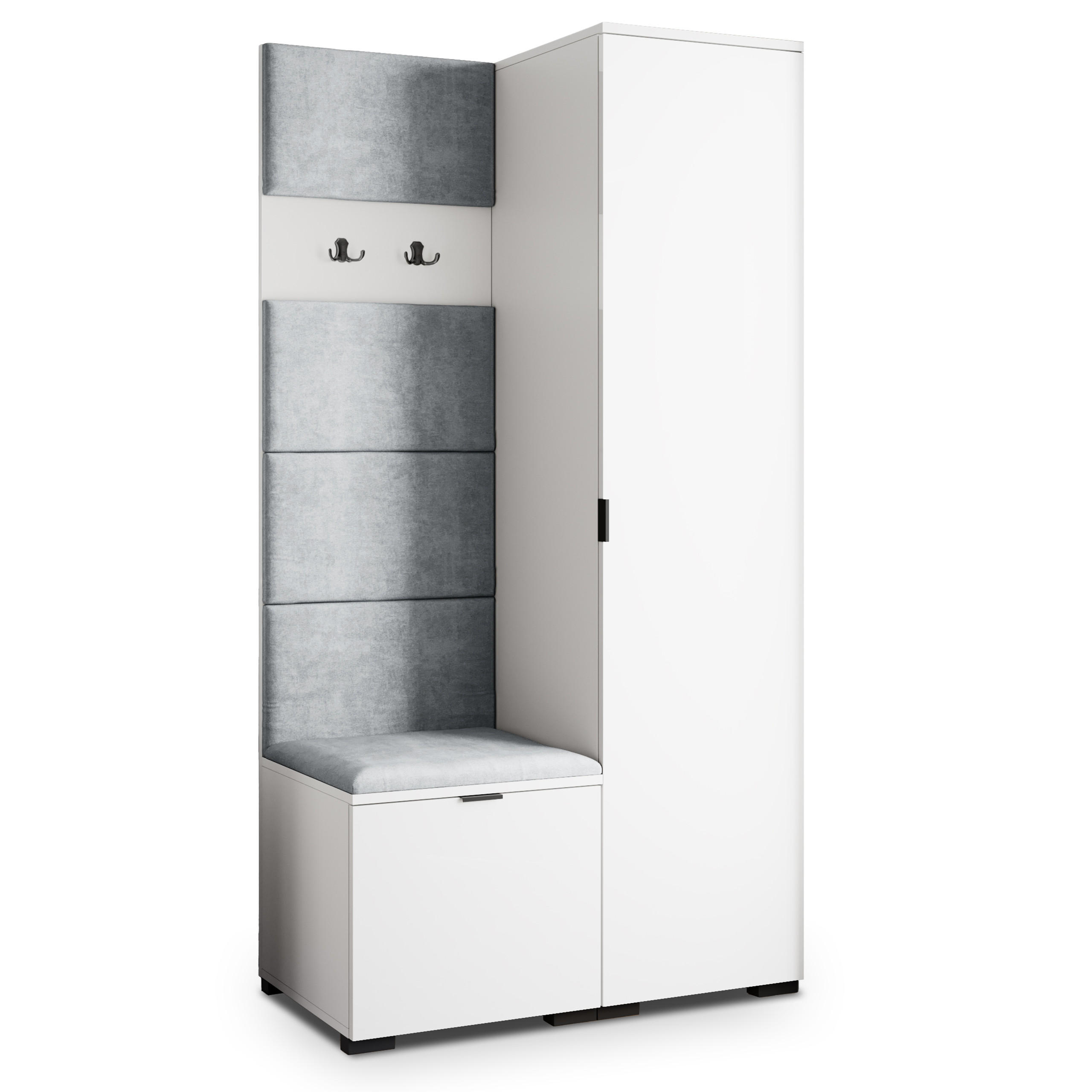 Masseno Garderobenschrank Weiß, Hellgrau 95x181x51 cm