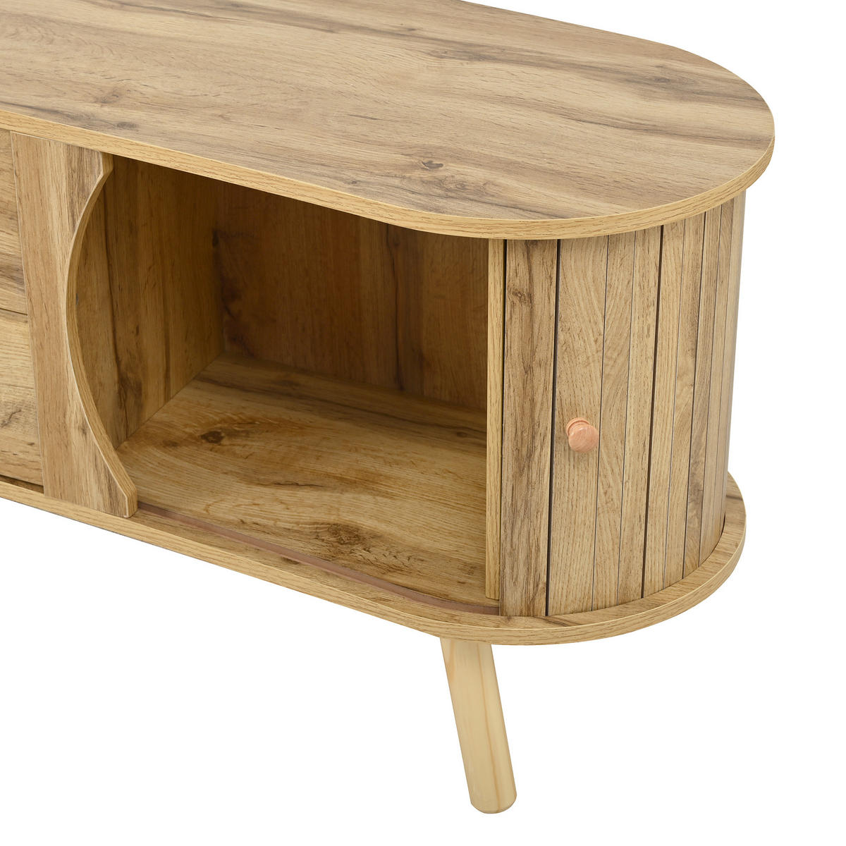 LOWBOARD in Naturfarben TV-Schrank mit Schiebetüren und Schubladen, B170/T40/H55 - Hellbraun, Holzwerkstoff (160/55/36.5cm) - STILVORA