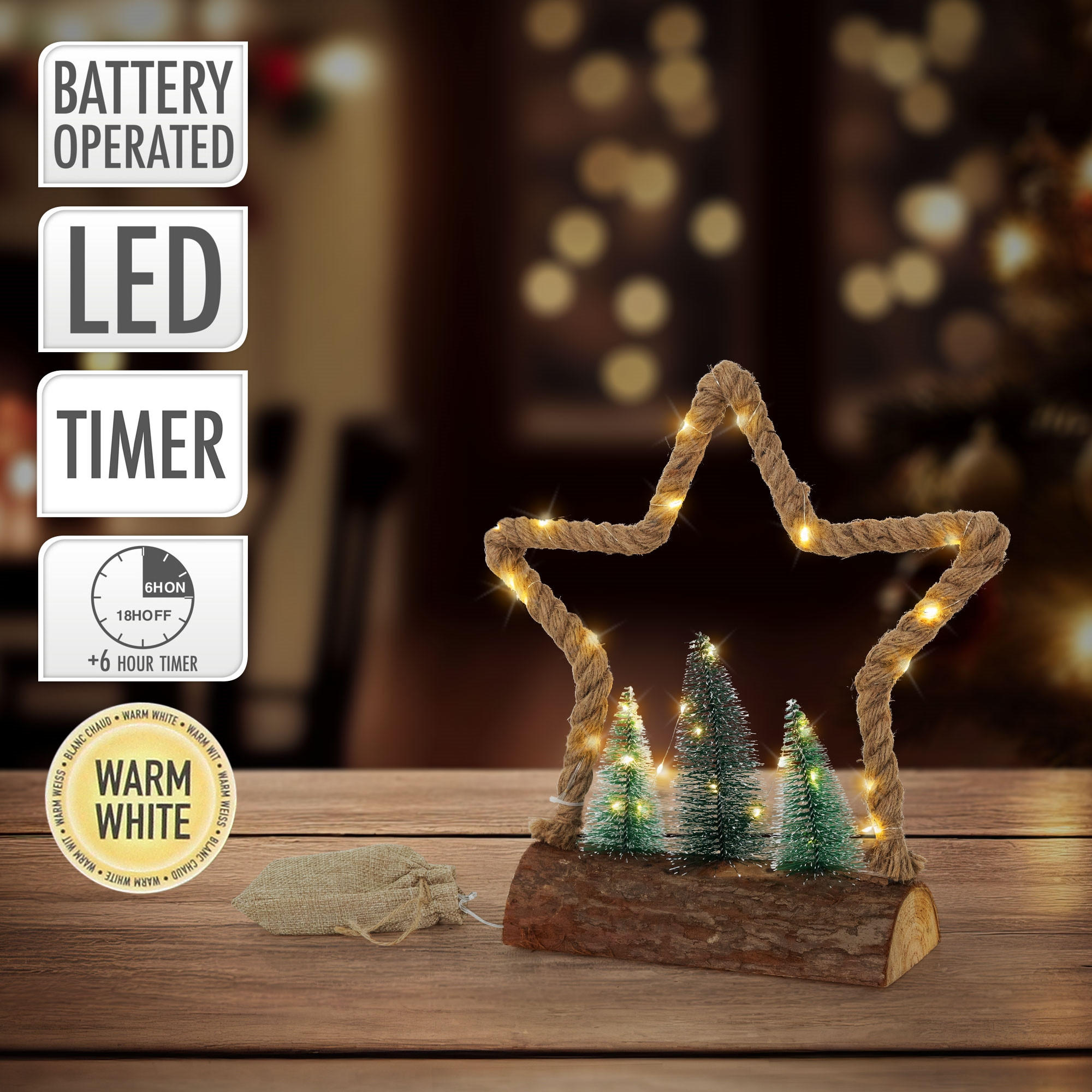 WEIHNACHT JUTE STERN - Braun, Holz (33/30/9.5cm) - ECD-Germany