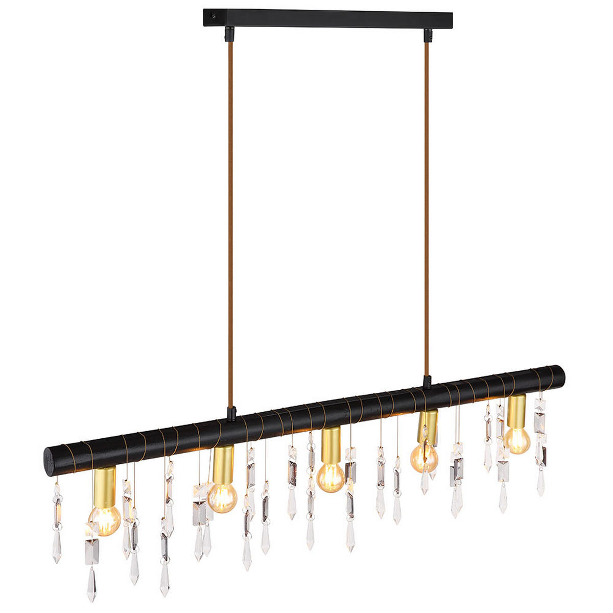 HÄNGELEUCHTE Glaskristalle Schwarz Textilkabel - Schwarz, Holz (90/6/120cm) - Globo Lighting