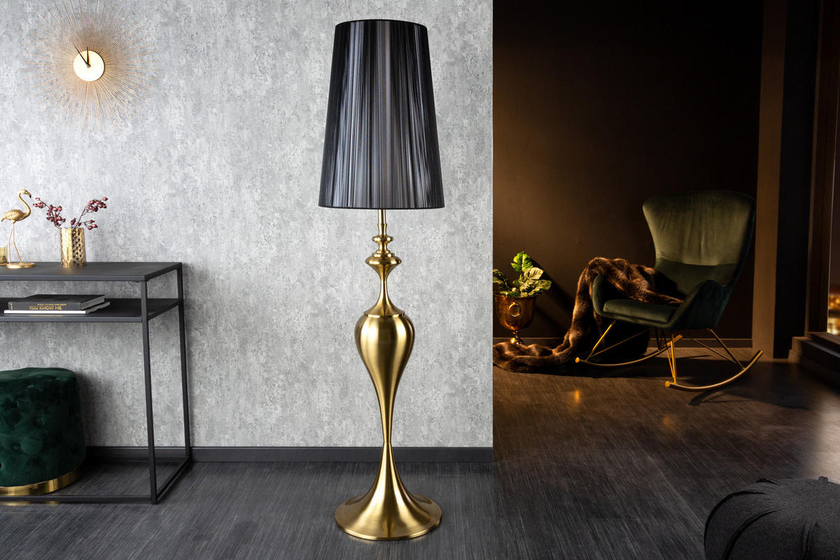 STEHLEUCHTE LUCIE Metall Gold 160 cm - Goldfarben/Schwarz, Metall (40/40/160cm) - riess-ambiente