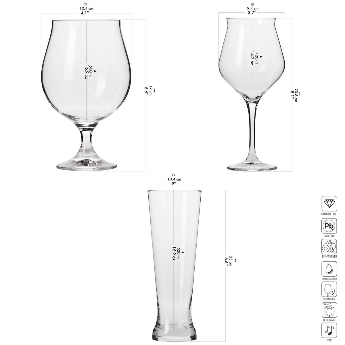 BIERGLÄSER SET, 6er-Set, 420 ml, 500 ml - Transparent, Glas (0.5L) - Krosno Glass