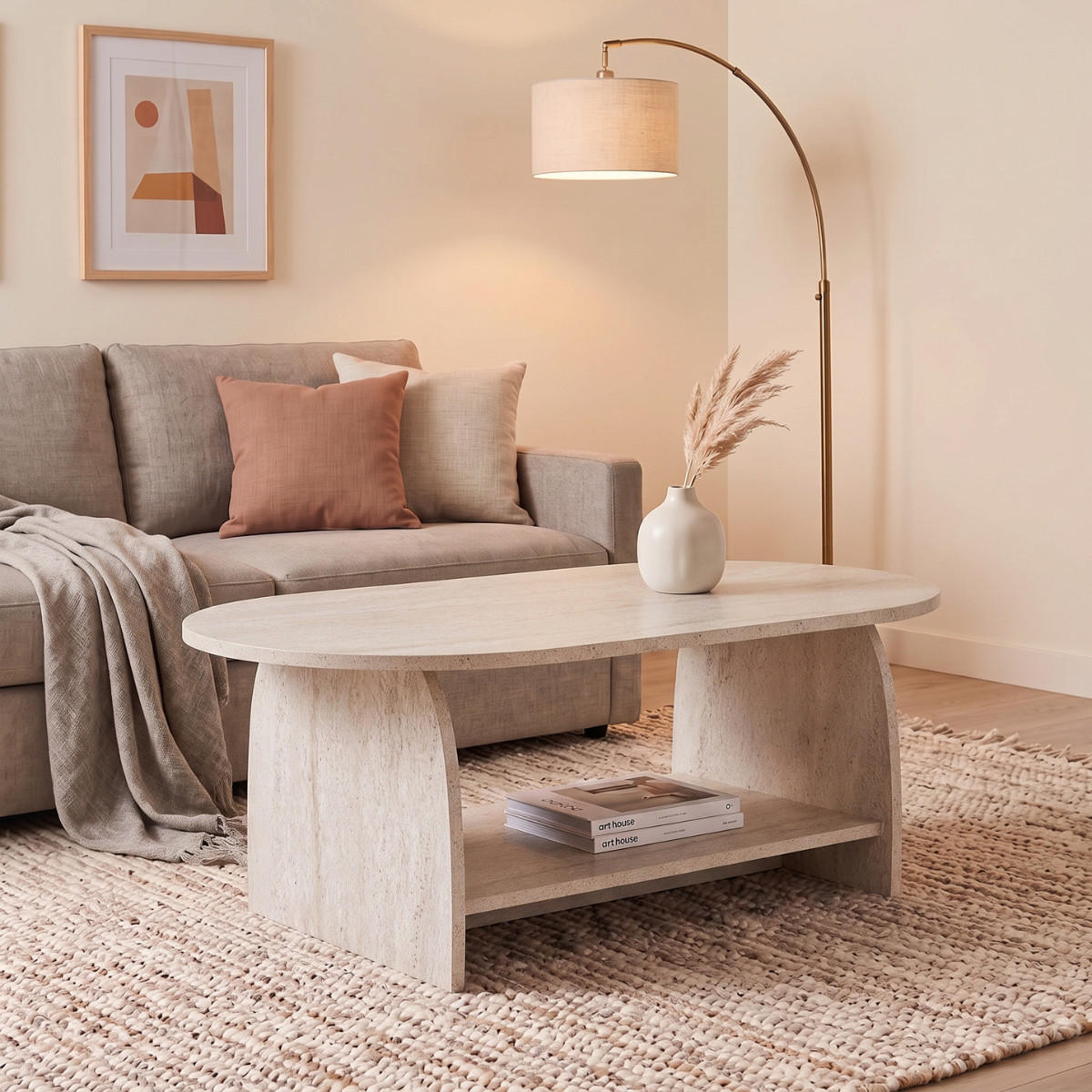 BEISTELLTISCH mit zwei Ablageflächen 60/40/110 cm - Beige, Holzwerkstoff (110/60/40cm) - Calicosy