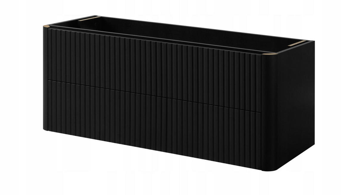 WASCHBECKENUNTERSCHRANK LINEA hängend geriffelt Schwarz matt 120/48/44 cm - Schwarz, Holzwerkstoff (120/48.4/43.7cm) - Rodan