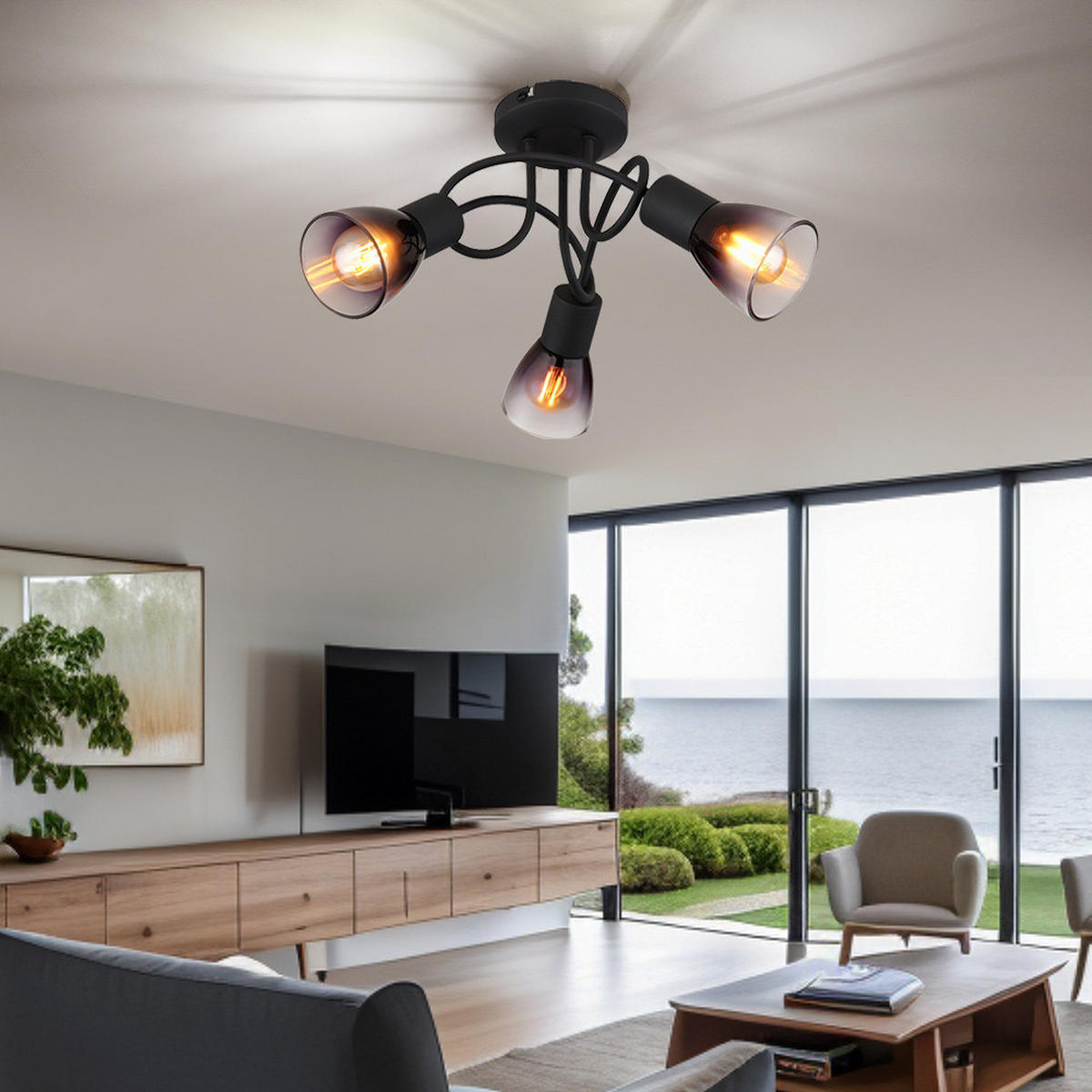 DECKENLEUCHTE Satella Metall Grau - Grau, Glas (38/38/18.5cm) - Globo Lighting