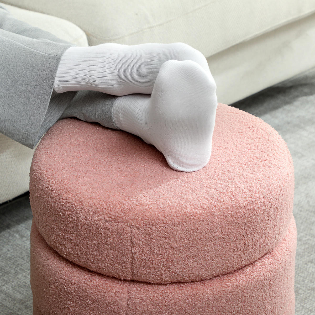 SITZHOCKER, Fußhocker, Runder Polsterhocker, Fußstütze mit Sitzkissen - Rosa/Naturfarben, Holz/Textil (40/45/40cm) - HOMCOM