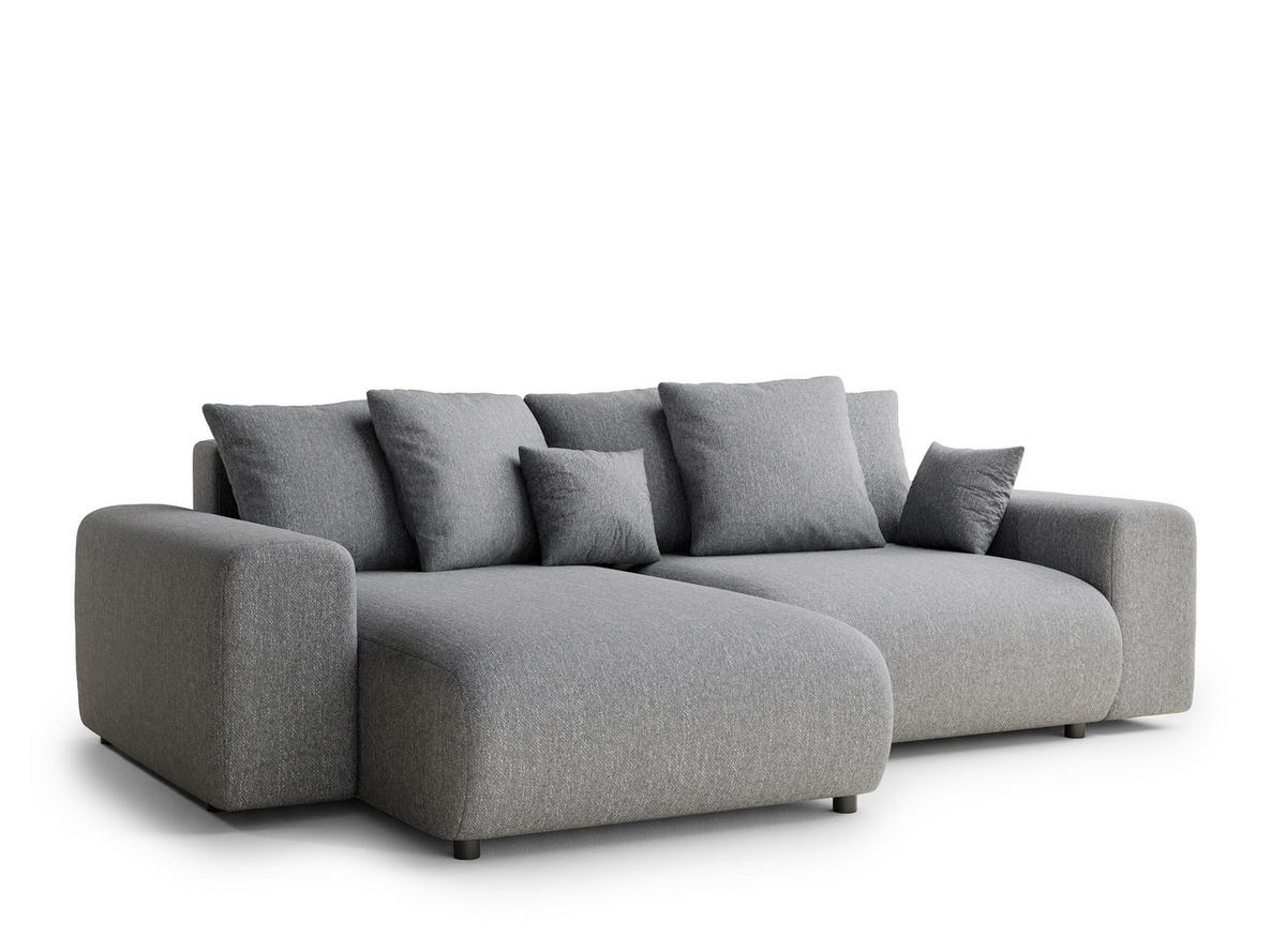 ECKSOFA MIT SCHLAFFUNKTION Solo Grau Webstoff - Schwarz/Grau, Holz/Holzwerkstoff (255/168cm) - Maison de Reve
