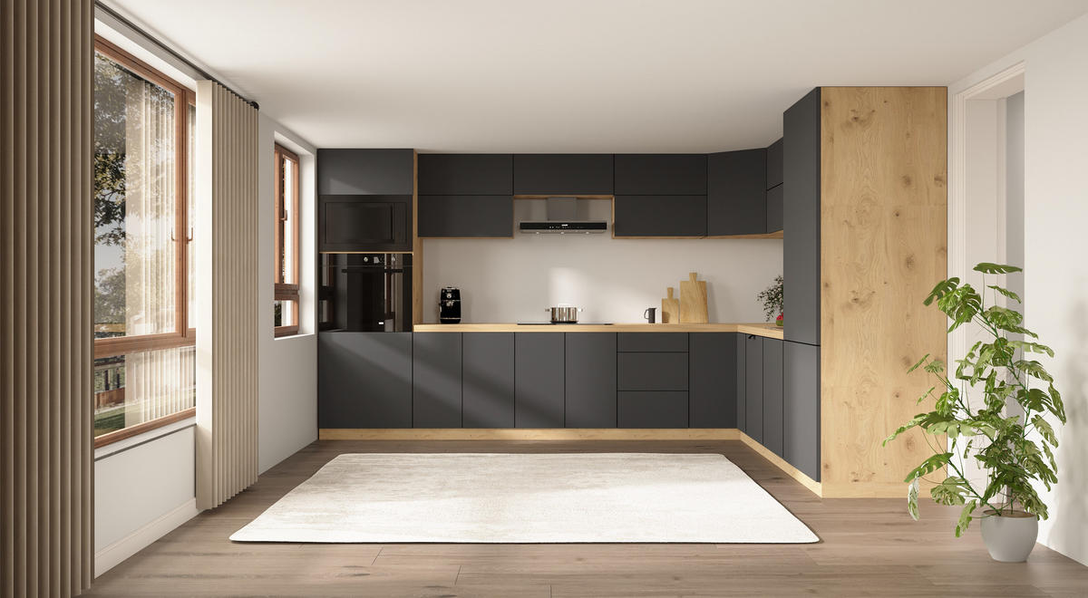 WINKELKÜCHE 360cm x 260cm- Langen KL11-M360 - in Grau/Matt - Grau, Holz (620/212/58cm)