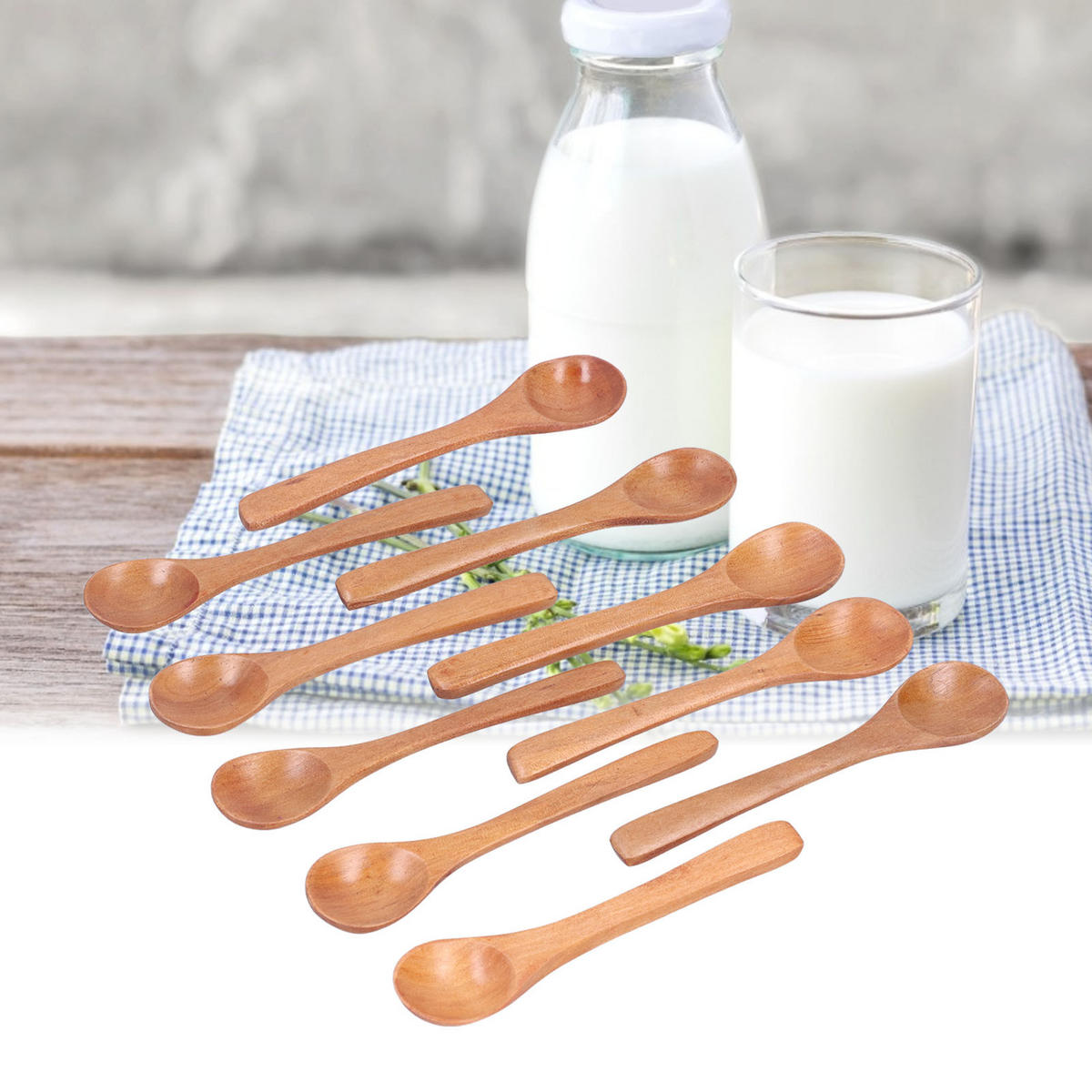 HOLZLÖFFEL-SET, 10 Stück, 13 cm, Buchenholz, Mini, für Küche & Kinder, umweltfreundlich - Naturfarben, Holz