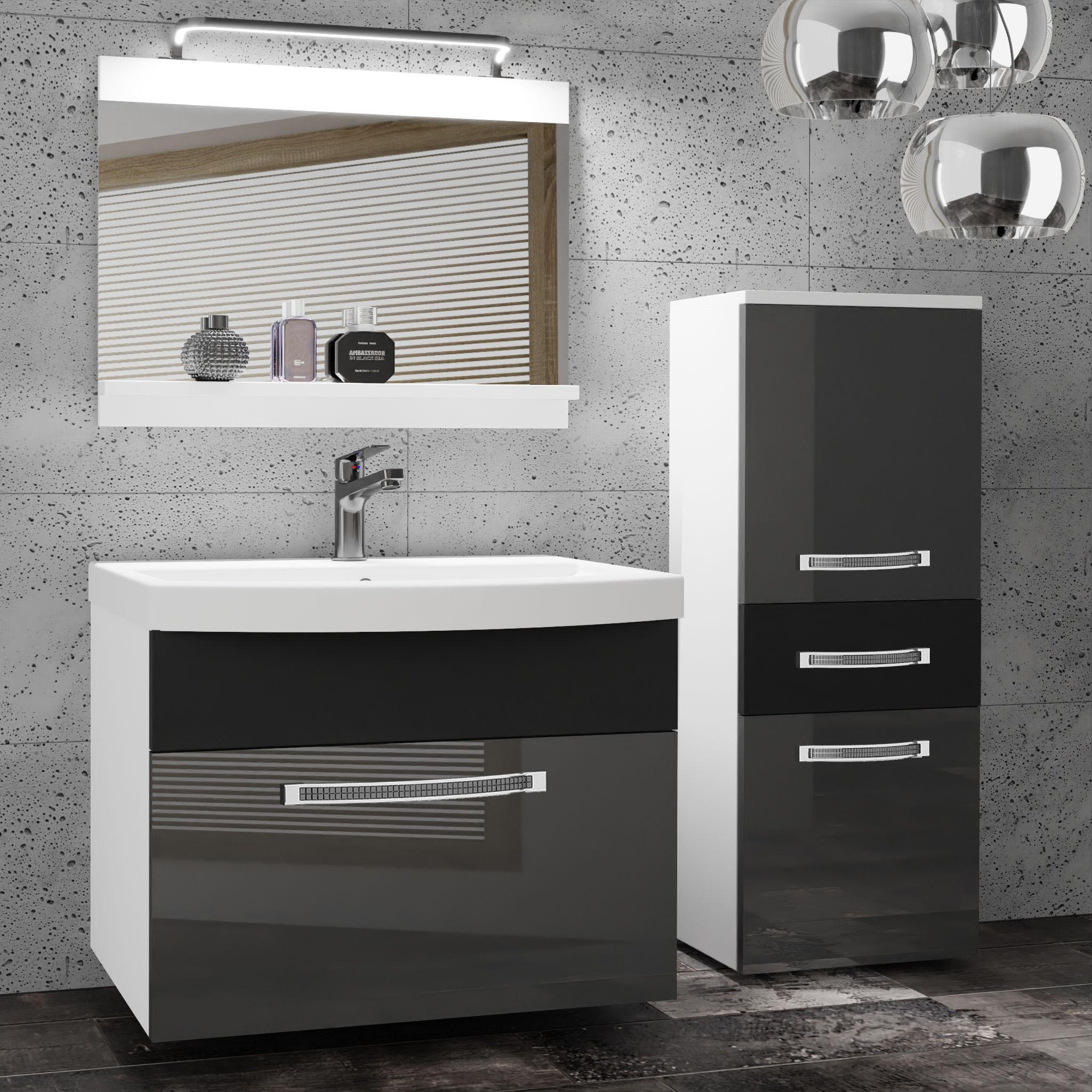BADMÖBEL Badezimmer Silber / Schwarz - Schwarz/Grau, Holz (100/81/40cm) - B BELINI GROUP
