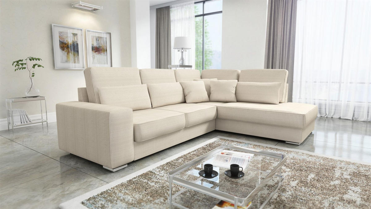 ECKSOFA Nevio Xl In Scala - Creme, Holzwerkstoff/Textil (312/226cm) - Fun Möbel