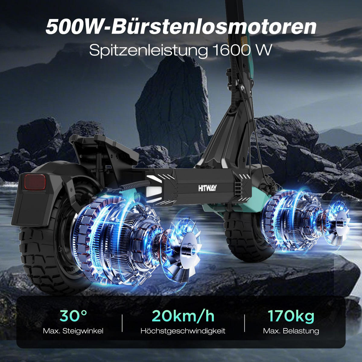 E-SCOOTER H11 ABE 23,4Ah Max 100km - Grün, Metall (68/134/125cm) - HITWAY