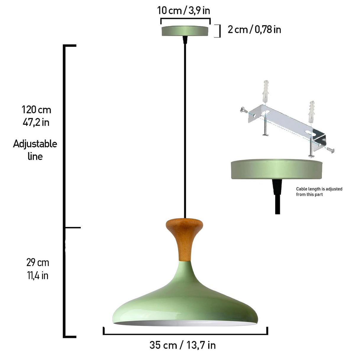 PENDELLEUCHTE Champion Pilz-Holz 35/29 cm - Mintgrün, Holz/Metall (35/29cm) - Bamyum