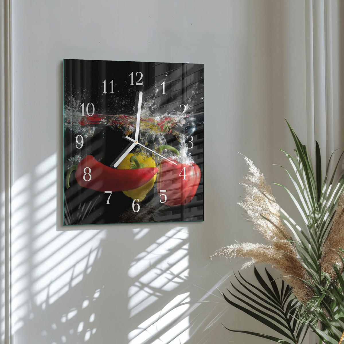 WANDUHR 30x30 cm - Pfeffer - Schwarz, Glas (30/30/0.4cm) - TULUP