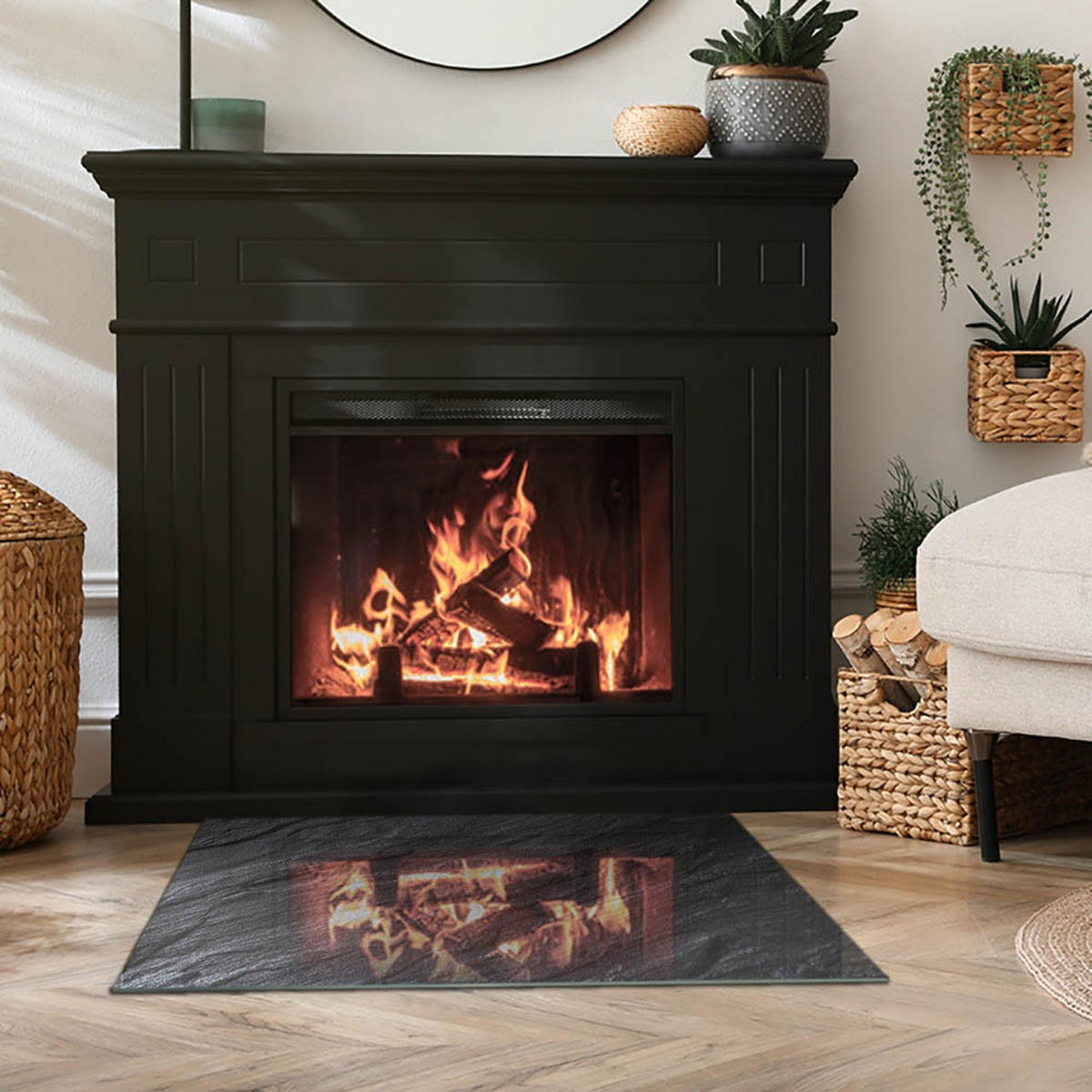 GLASPLATTE für Kamin 80x60 cm Schwarz - Schwarz, Glas (80/60/0.4cm) - ArtPrintCave