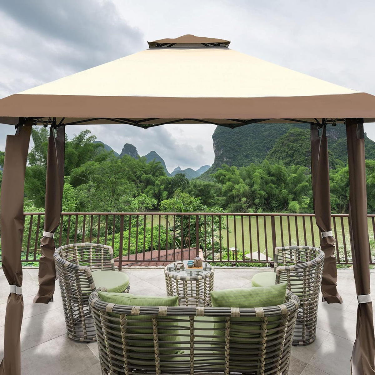 PAVILJONG Brun - Brun, Textil (395/284/395cm) - COSTWAY