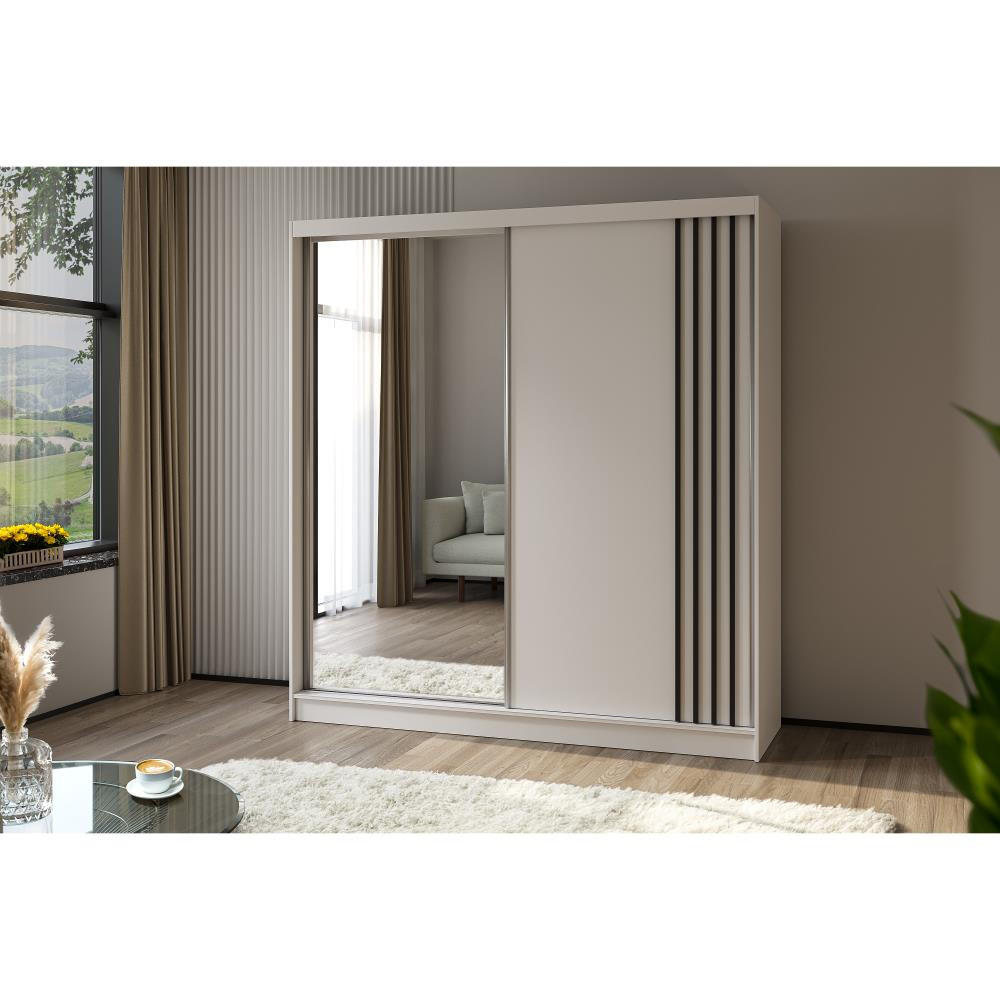 SCHWEBETÜRENSCHRANK Nela II 200/216/61 weiß mit Schubladen - Schwarz/Weiß, Holzwerkstoff (200/216/61cm) - Beautysofa