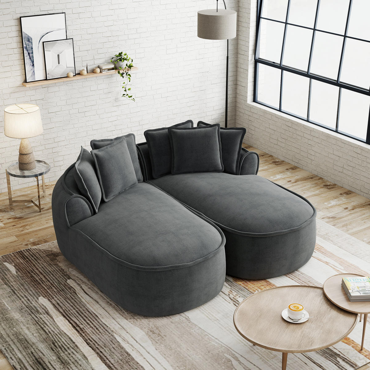 2-SITZER Sofa 184x164x67 cm aus Chenille-Stoff rahmenlos modular, grau - Grau, Textil (164/67/184cm) - Luhomfu