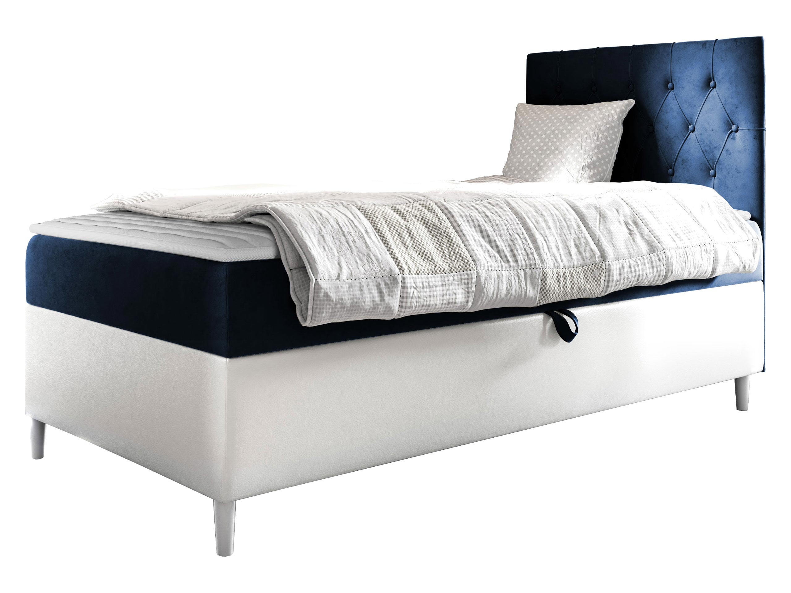 BOXBETT Filip Junior 1, Seite zum Öffnen des Bettkastens: Rechts - Blau/Weiß, Holz (90/200cm) - MIRJAN24