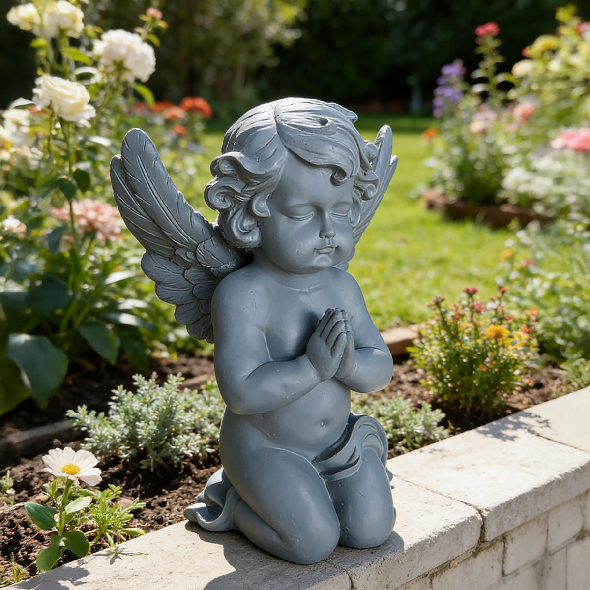 VRTNA figura angel - siva, umetna masa (22.5/36/18cm) - Relaxdays